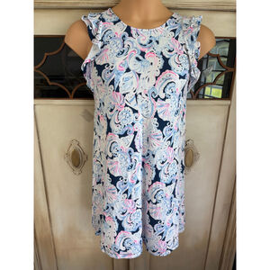 EUC Lilly Pulitzer Dani Ruffle Sleeve Dress in High Tide Print | Size XSmall